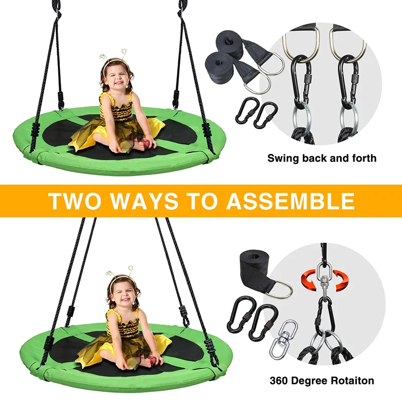 700Lb Saucer Tree Swing for Kids Adults 40" Waterproof Frame Includes 2 Tree Han3