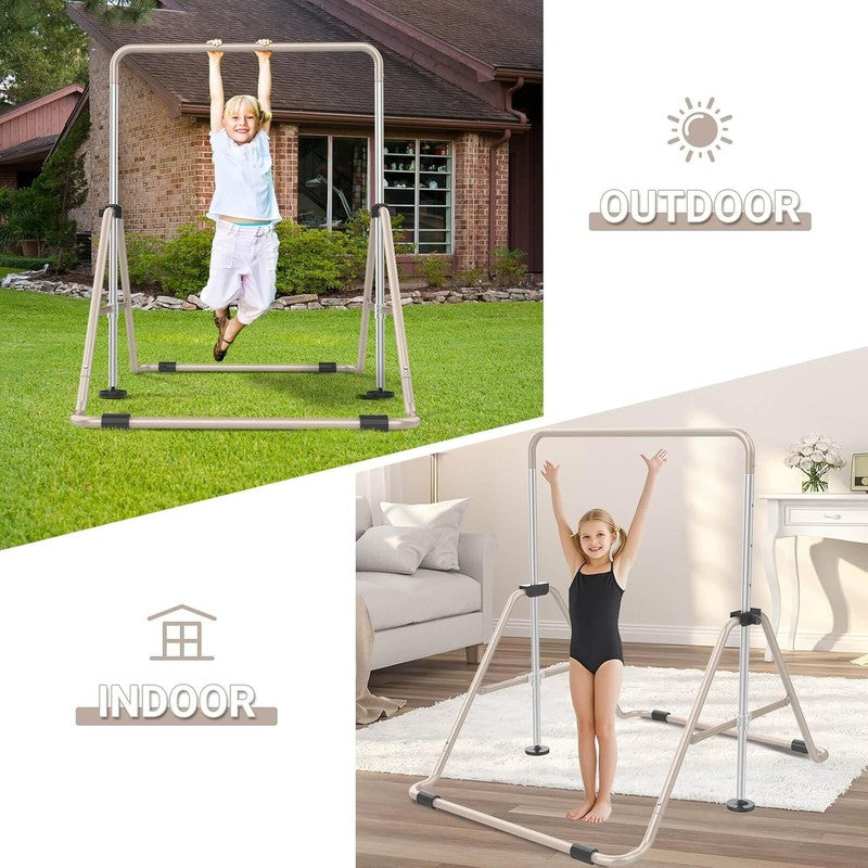 Foldable Kids Gymnastics Bar 5 Height Adjustable Indoor/Outdoor 140lb Limit5