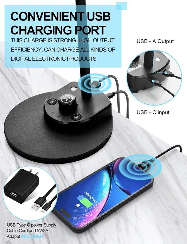 Dimmable LED Desk Lamp with USB Port & Gooseneck for Home & Office Use3