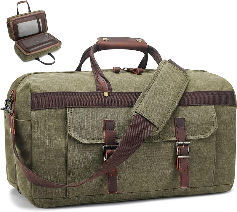 Waterproof Leather Canvas Duffle Bag Overnight Weekender Travel Bag Men Women8