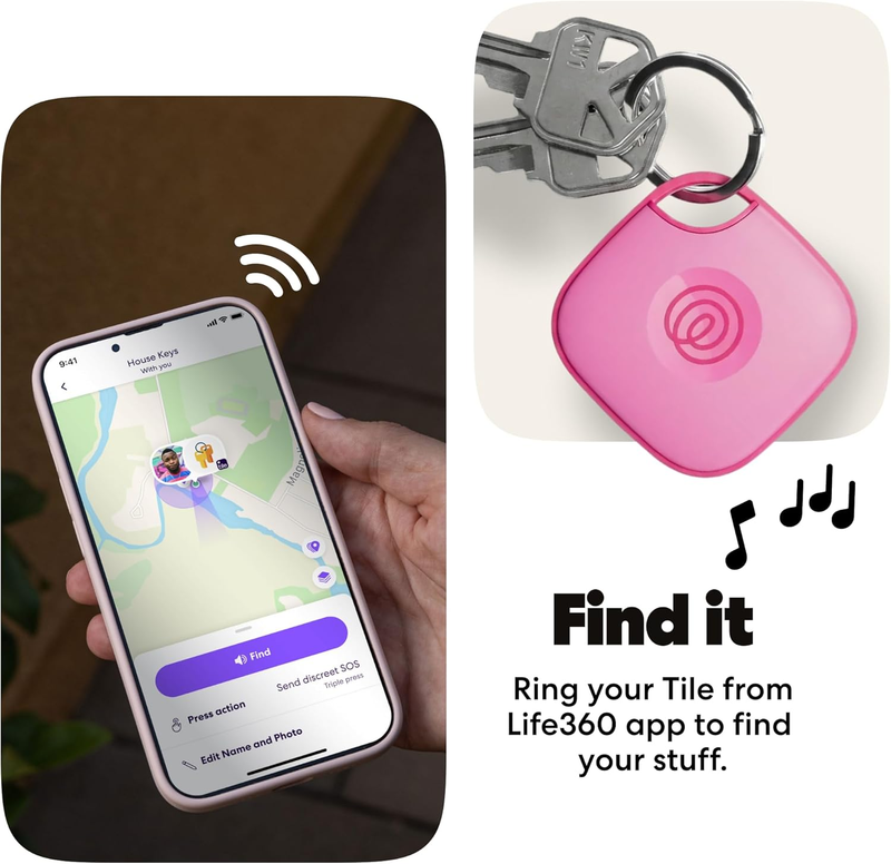Bluetooth Tracker Tile Key Finder Item Locator iOS Android Pink Punch3