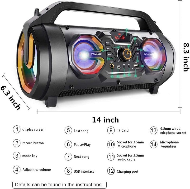 30W Portable Bluetooth Speaker with Subwoofer, RGB Lights & 10H Playtime4