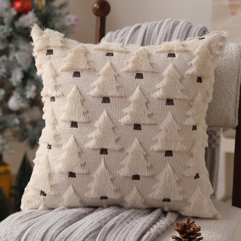 Christmas Pillow 18"x18" Covers Set of 2 Beige Plush Faux Fur Tree Holiday Decor2