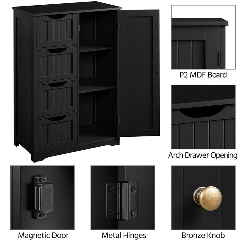 Wooden Bathroom Cabinet with Drawer and Freestanding, Black6