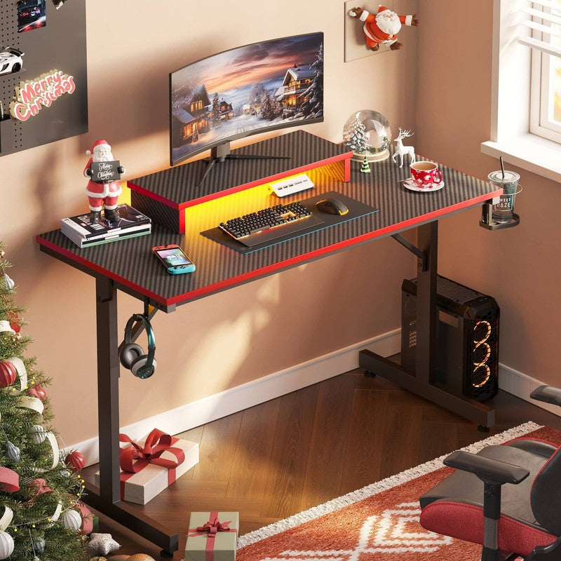 42" Gaming Desk PC Table w/ LED Lights & Monitor Stand Red5