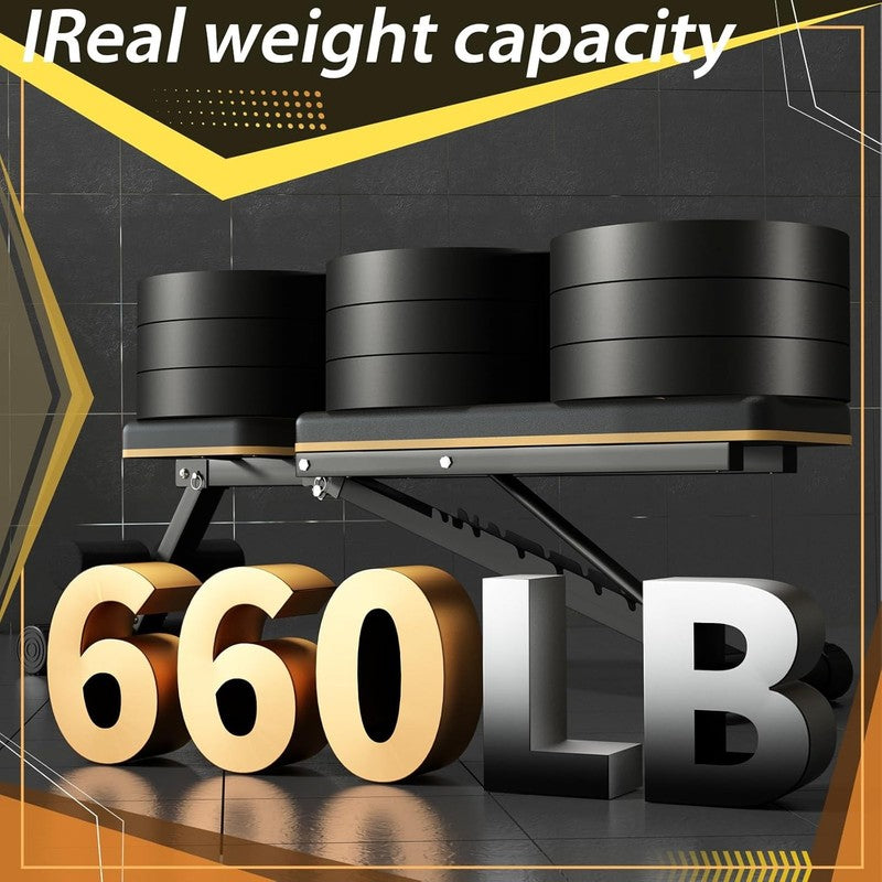 Adjustable Weight Bench 660LB Foldable Incline Decline Home Gym Workout Bench3