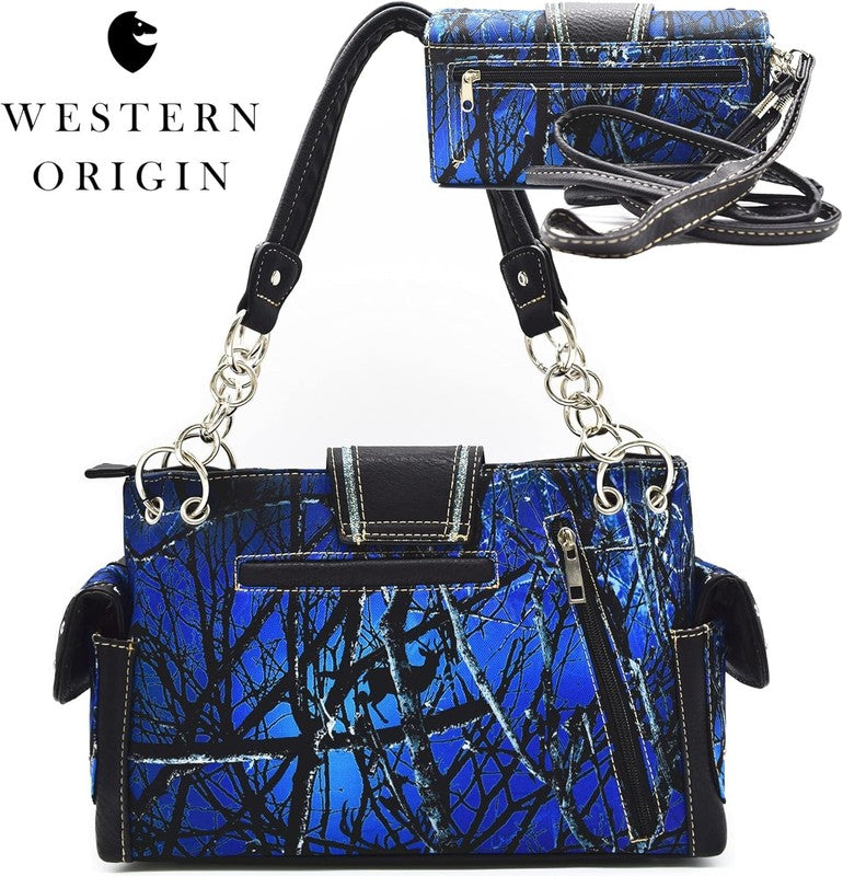 Camouflage Crown Buckle Western Floral Women Shoulder Bag Crossbody Set3