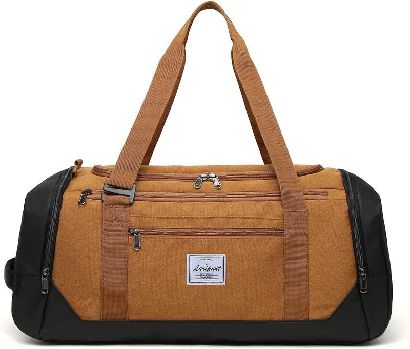 40L Travel Duffle Gym Bag Khaki Shoes Compartment Wet Pocket Weekender7