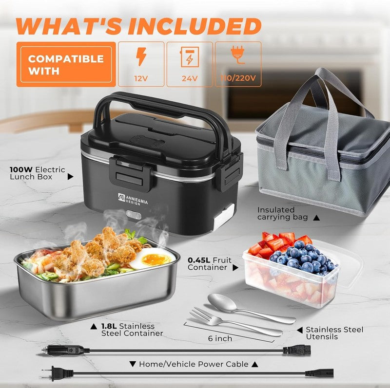 Electric Lunch Box 100W 1.8L Portable Heated Food Warmer for Adults Car & Office5