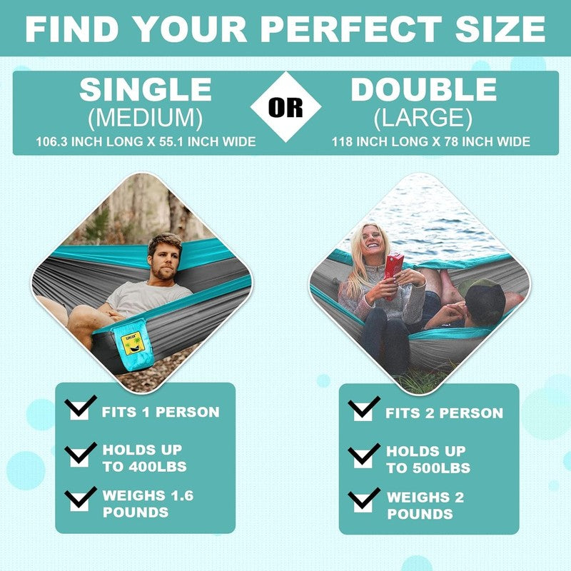 Camping Hammock Double & Single Portable Hammocks with 2 Tree Straps and Attache1