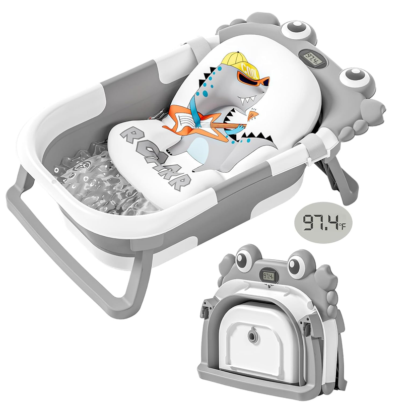 Collapsible Baby Bathtub Thermometer Soft Cushion Foldable Baby Tub 0 36M Grey0