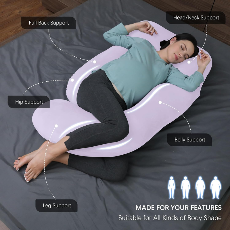 U Shaped Pregnancy Maternity Pillow 57" Full Body Sleep Support Purple1
