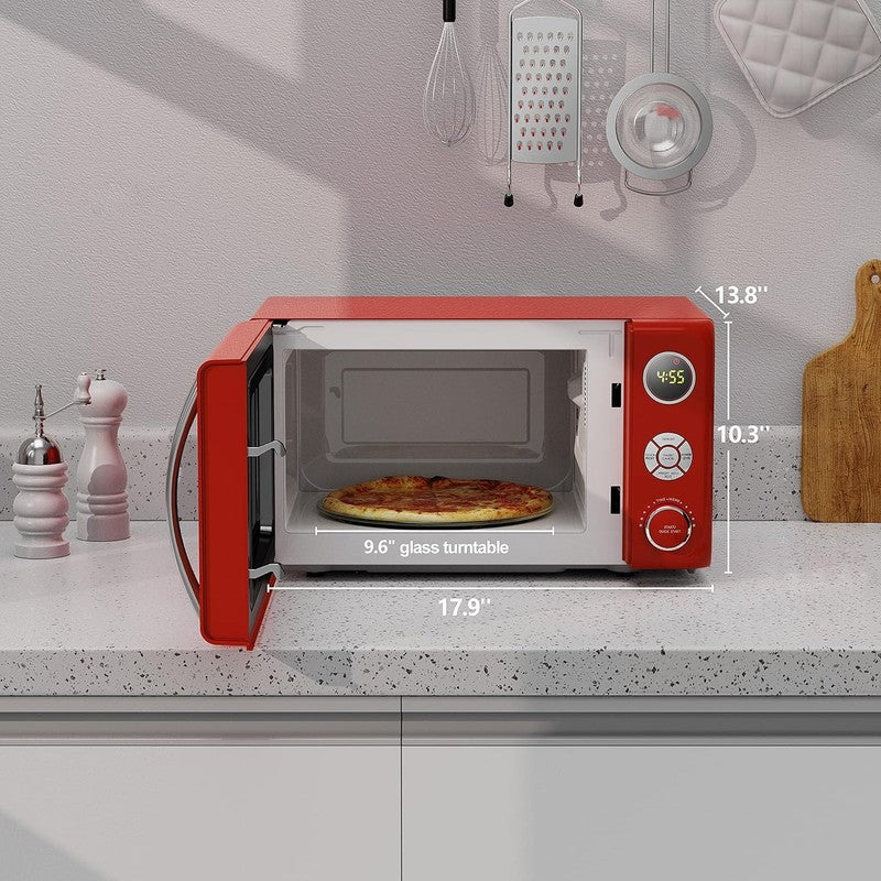 0.7 Cu Ft Retro Microwave Oven LED Pull Handle Child Lock Red6