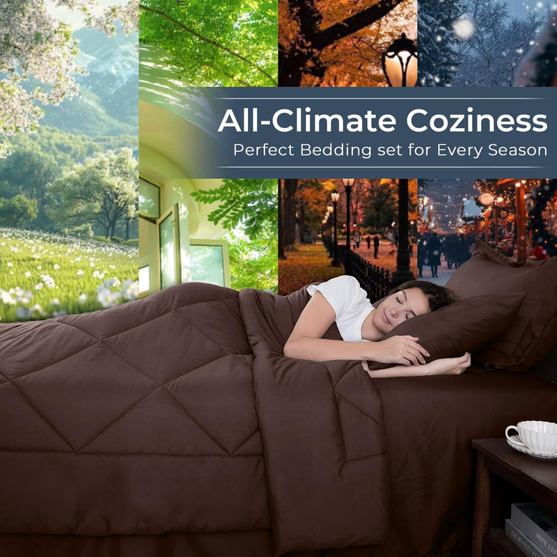 Brown Queen Comforter Set 7 Piece Bed in a Bag Ultra Soft  Pillowcases Shams Set2