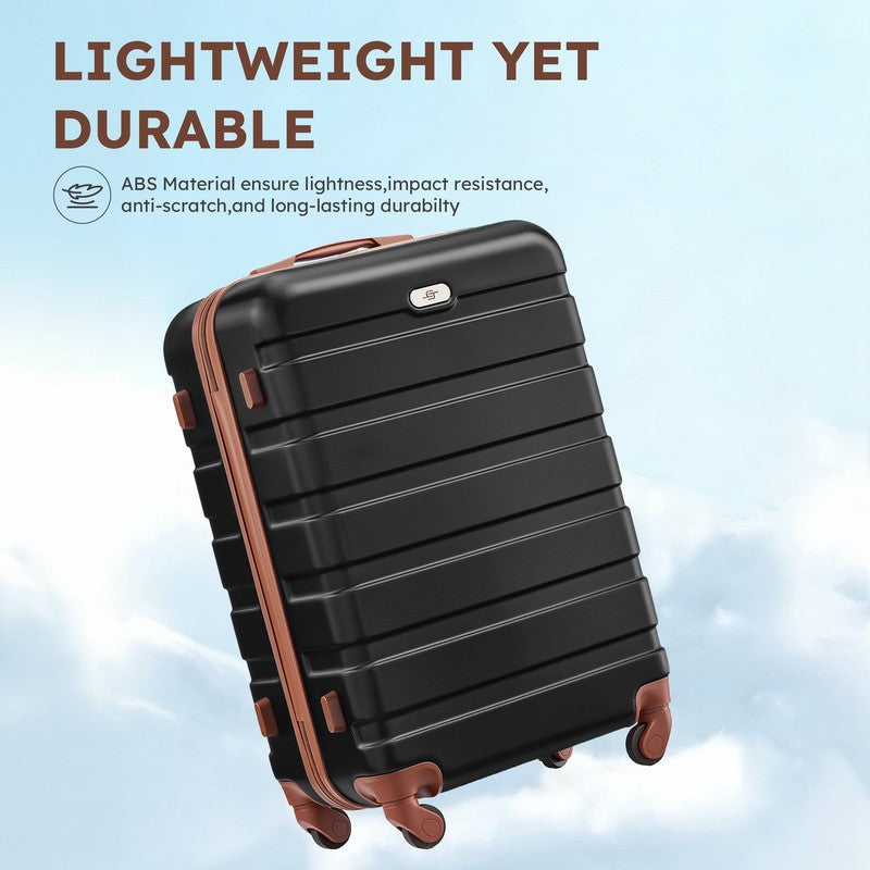 4 Piece Luggage Set ABS Carry On 14 20 Inch Hardside Expandable Duffle Black Tan2