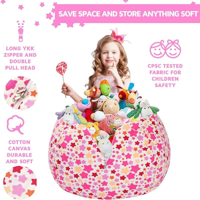 Kids Stuffed Animal Storage Bean Bag Cover XL Cotton Canvas Small Star5