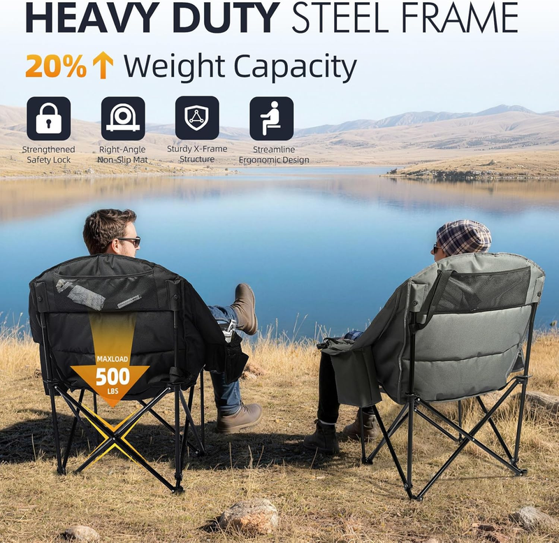 Oversized Camping Chair 2PK Heavy Duty Padded XL Folding Lawn Chair w/ CupHolder4