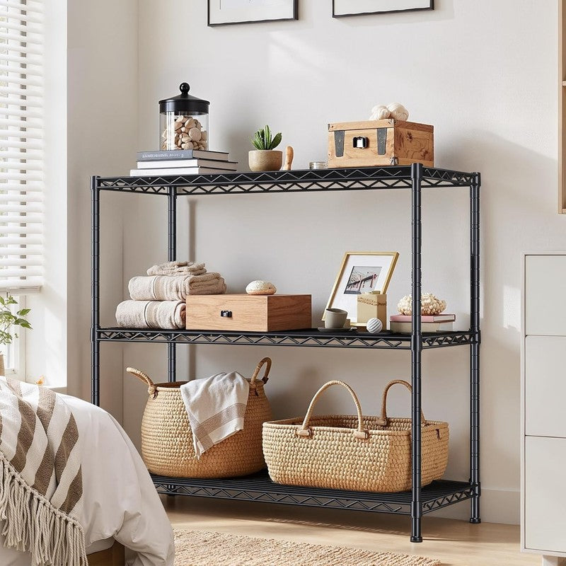 3 Shelf Metal Shelving Unit 36"H Adjustable Heavy Duty Garage Kitchen Rack Black5