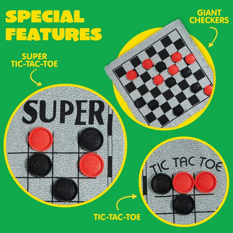 3-In-1 Vintage Giant Checkers, Tic, Tac, Toe, with Reversible Mat, 24 Chips, Fam2