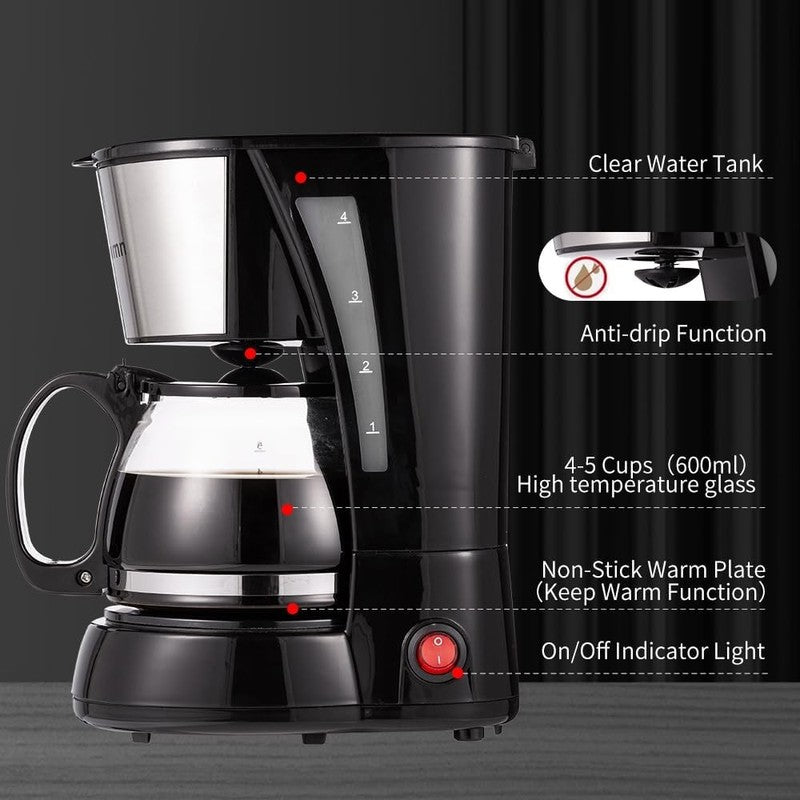 4 Cup Drip Coffee Maker 20oz Mini Coffee Machine Permanent Filter 650W2