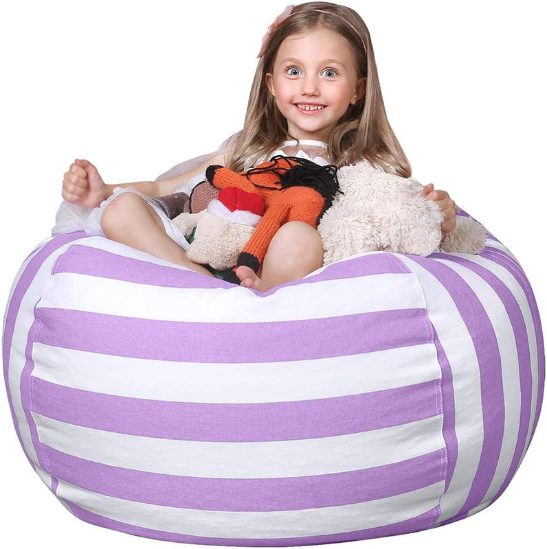 Kids Stuffed Animal Storage Bean Bag Cover XL Cotton Canvas Purple10