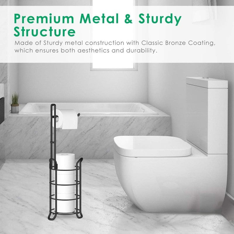 Free Standing Toilet Paper Holder with Storage for 3 Spare Rolls   Black5