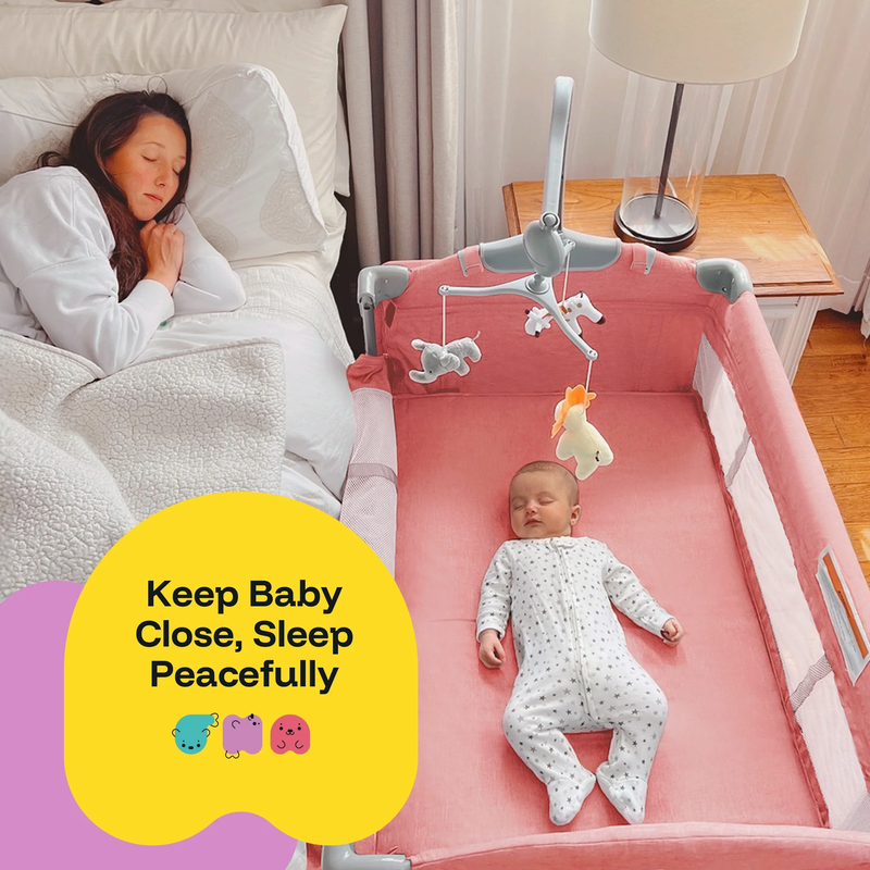5 in 1 Baby Playard with Bassinet & Changing Table for Newborn, Pink3