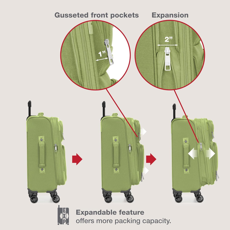 Lightweight Softside Carry On Suitcase 4 Wheel Spinner Luggage Light Green4