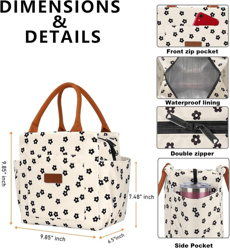 Insulated Lunch Bag Women Leakproof Large Cooler Tote w Bottle Holder Black4