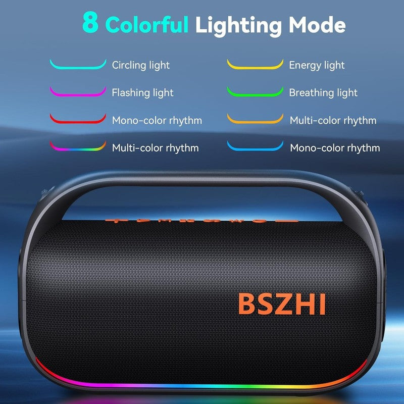 80W Bluetooth Speaker, IPX6 Waterproof, TWS, Lights, USB/TF/AUX, Portable5