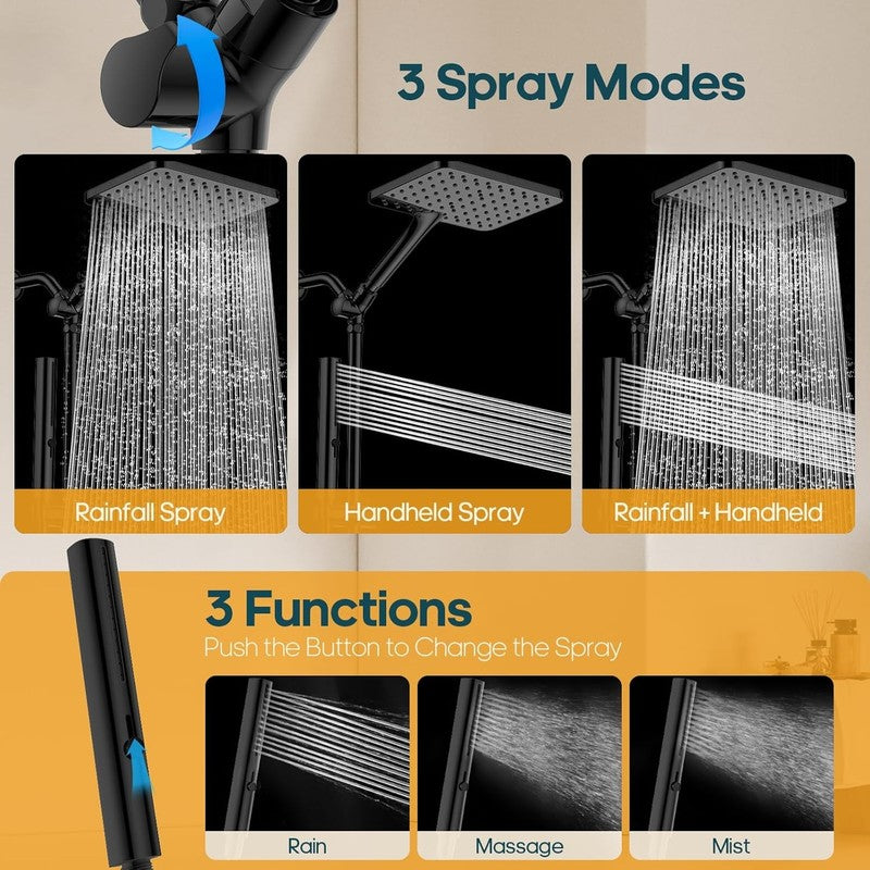 10" High Pressure Rain Shower Head w Handheld Dual 2-in-1 Matte Black5