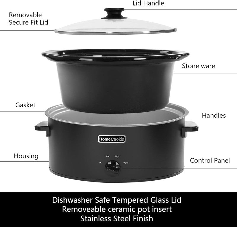 8Qt Slow Cooker Oval Manual Pot 3 Settings Black Stainless Steel2