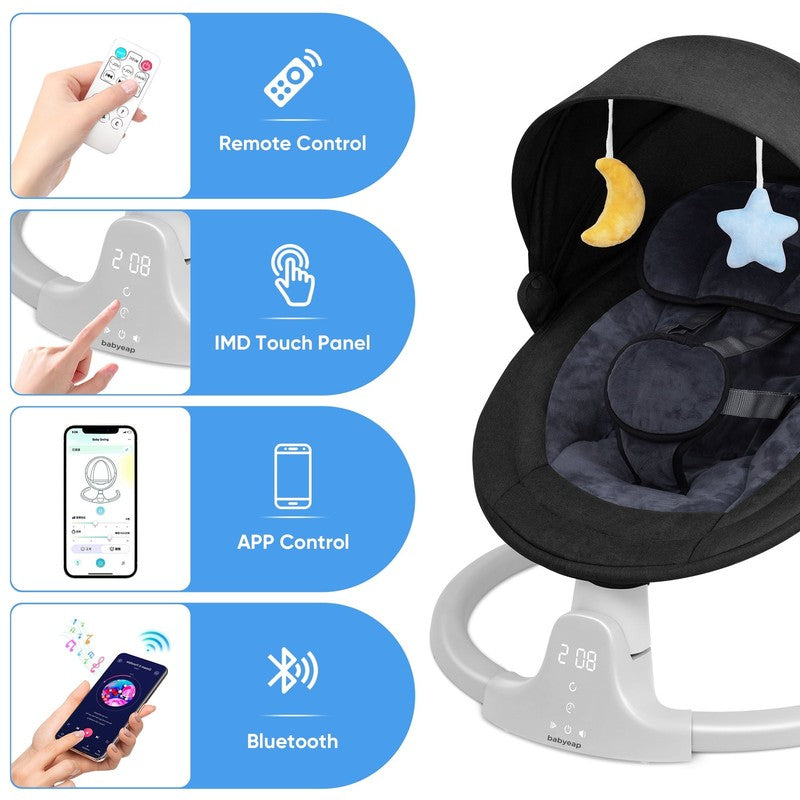 Baby Swing for Infants Motorized Swing w/ Music Speaker Remote Control Black5