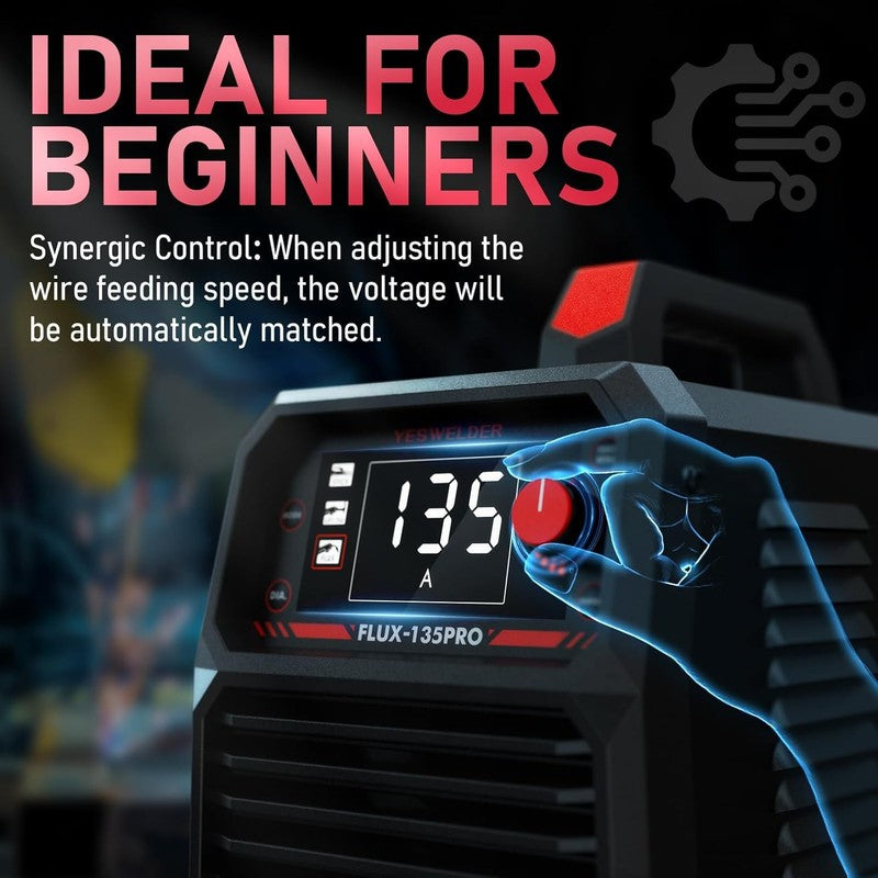 135A MIG Welder 3 in 1 – Flux Core, TIG/Stick Welding with LED Digital Display, 5