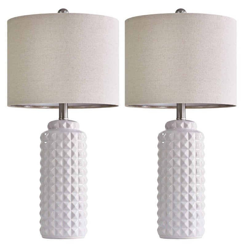 Set of 2 Modern Ceramic Table Lamps 24.5" for Bedroom & Living Room White9