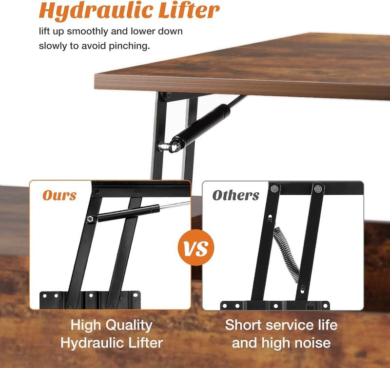 Lift Top Coffee Tables for Living Room, Small Rising Wooden Center Tables with S5