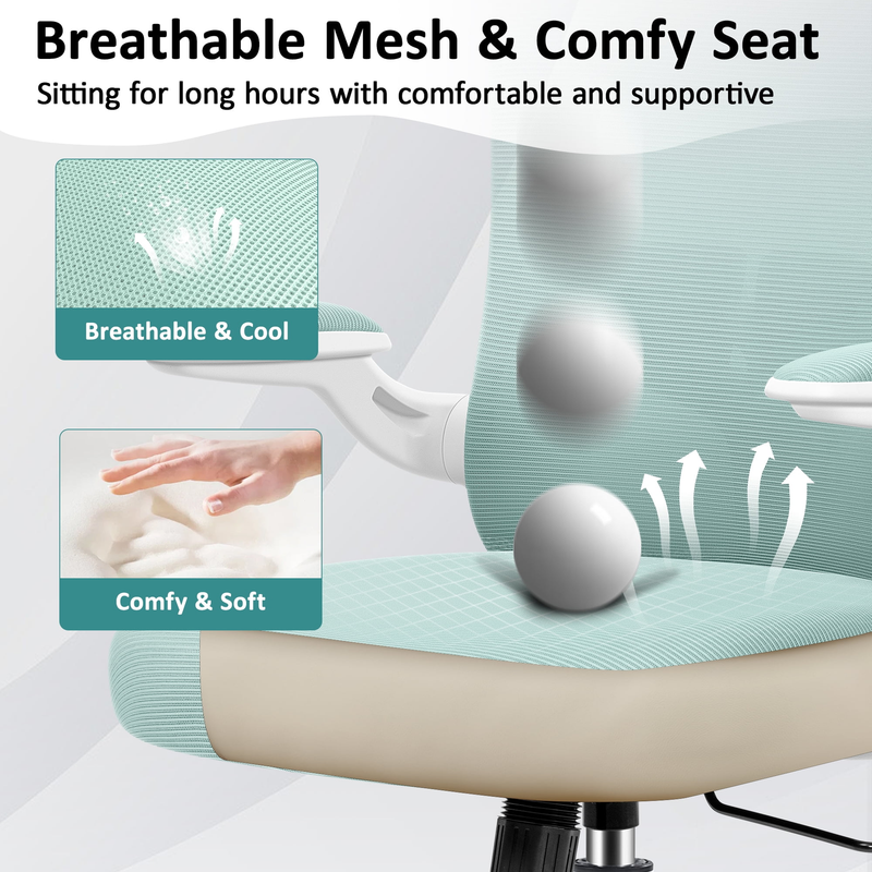 Office Chair, Ergonomic Desk Chair with Adjustable Lumbar Support, High Back Mes4