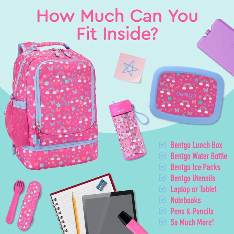 Kids Prints 2 In 1 Backpack & Insulated Lunch Bag   Pink Rainbow3