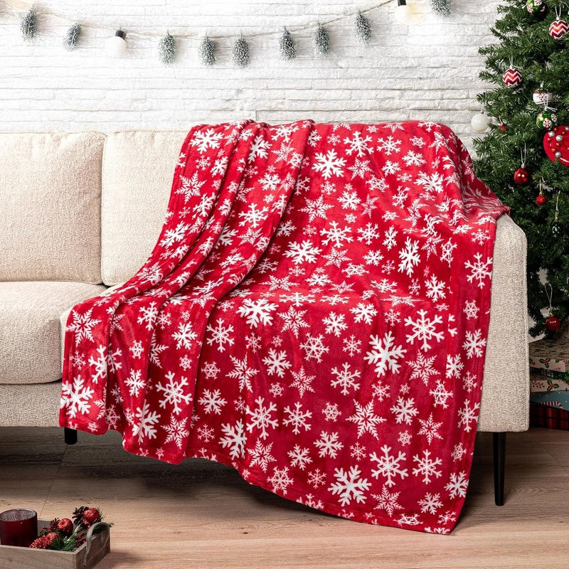 Christmas Throw Blanket Red White Snowflake Fleece Soft Warm Plush 50"x60"1