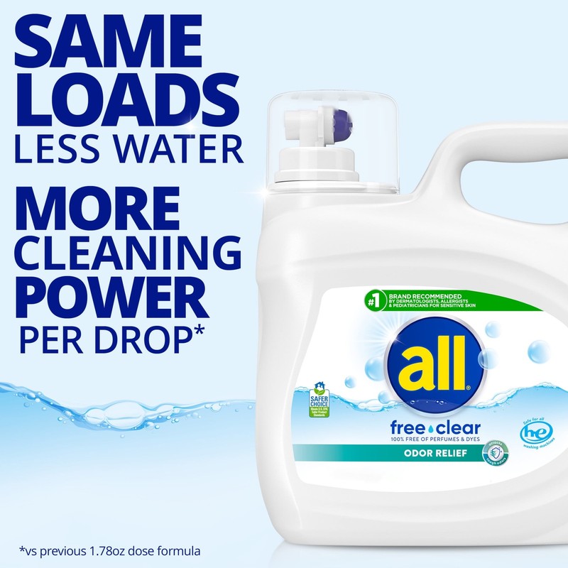 Free Clear Liquid Laundry Detergent, Odor Relief, 118 Oz, 79 Loads3