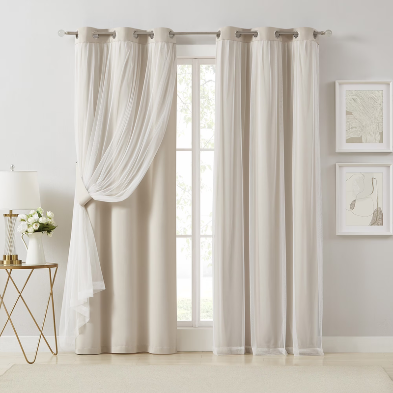 Blackout Curtains with Sheer Overlay Mix and Match Double Layer,Grommet Top,37"W8