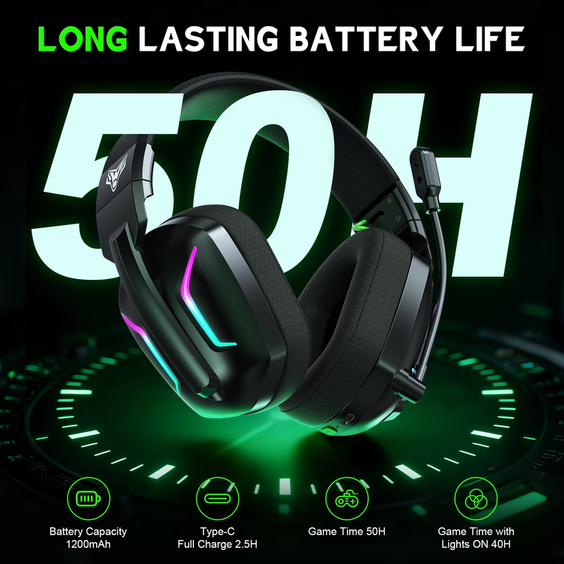 Wireless Gaming Headset PS5 PS4 PC Switch 2.4GHz Bluetooth Mic Black6