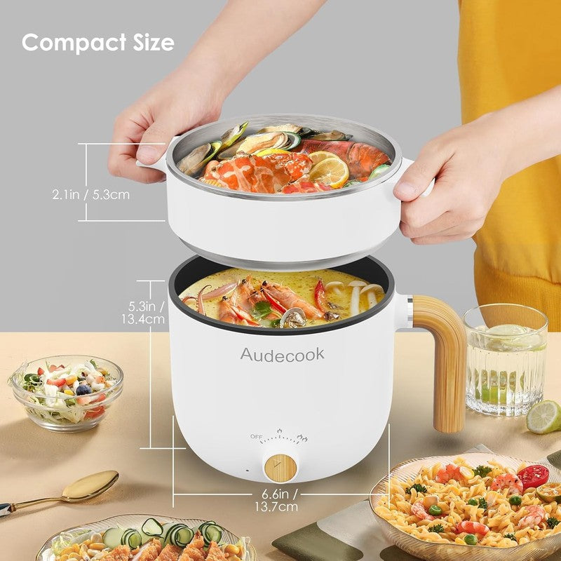 1.5L Electric Hot Pot Steamer Nonstick Noodle Cooker Dual Power Control White3