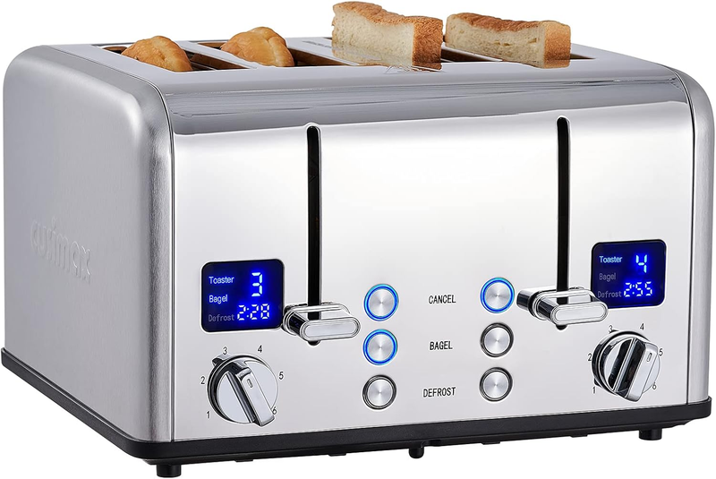 4 Slice Stainless Steel Toaster LED Wide Slots Bagel Defrost Cancel7