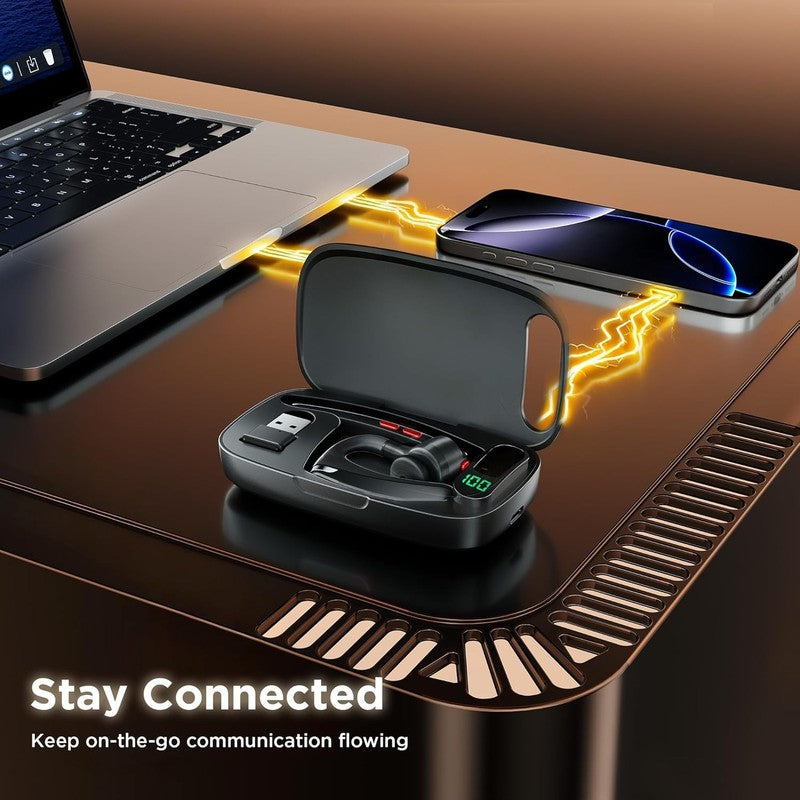 Bluetooth Headset V5.3 Wireless Dual Noise Cancel Mics 300H Standby w/ Case5