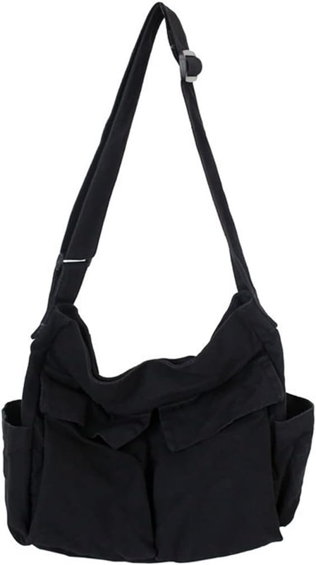 Aesthetic Cute Bag School Vintage Black Canvas Crossbody Shoulder Laptop Bag8