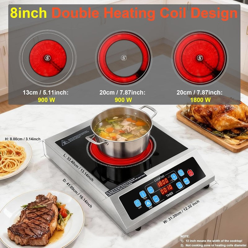 Dual Coils Design of Stainless Steel Single Burner Electric Cooktop, 1800W Comme2