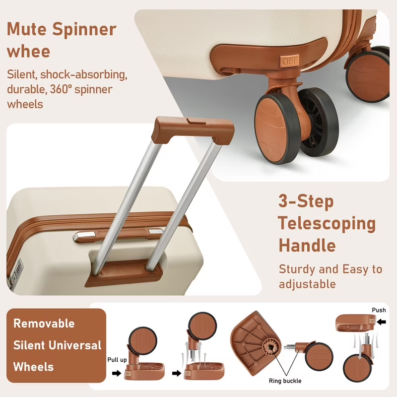 3 Piece Luggage Set 20in Carry On Spinner TSA Lock Beige2