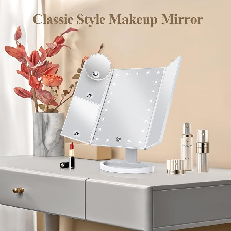 Vanity Mirror with Lights – Trifold, 2X 3X 10X Magnification, Touch Control1