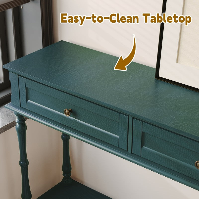 40” Modern Console Table Entryway Sofa Table w/ 2 Drawers Green2